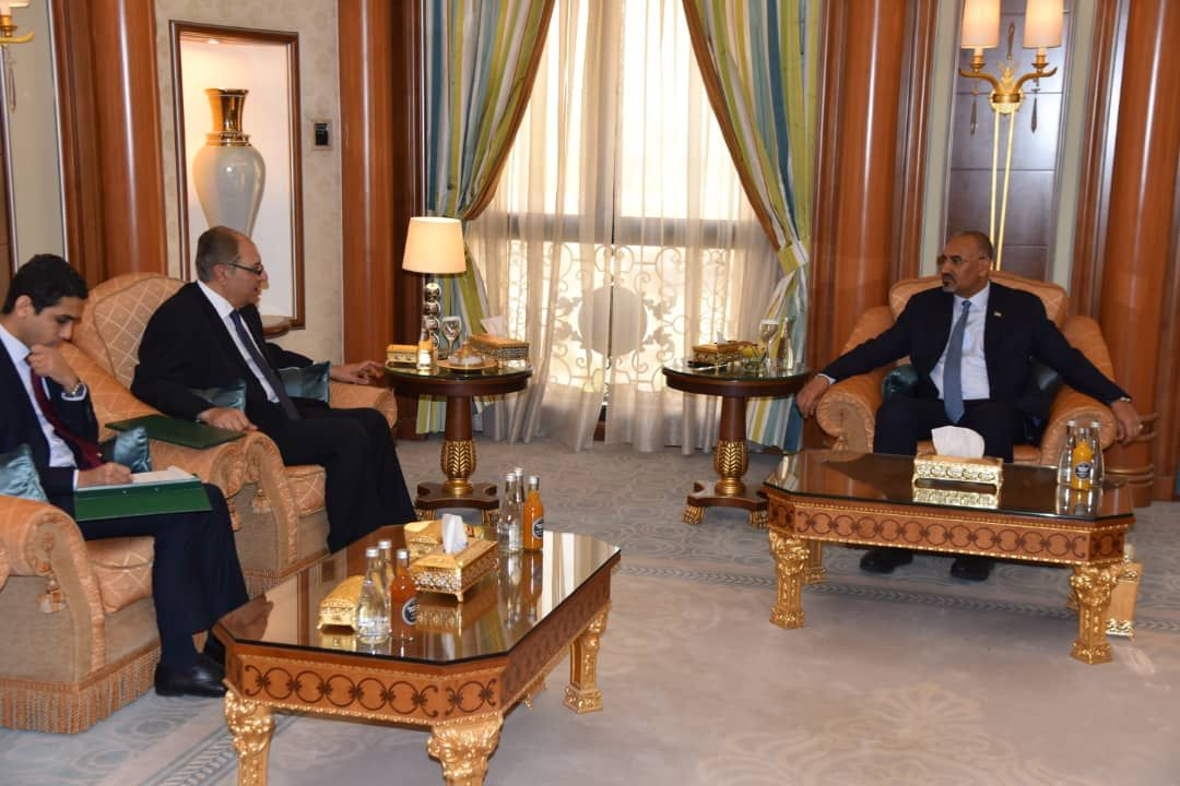 لدى استقباله السفير المصري.. الرئيس الزُبيدي يشدد على أهمية تكامل الأدوار في مكافحة الإرهاب وتأمين الملاحة الدولية
